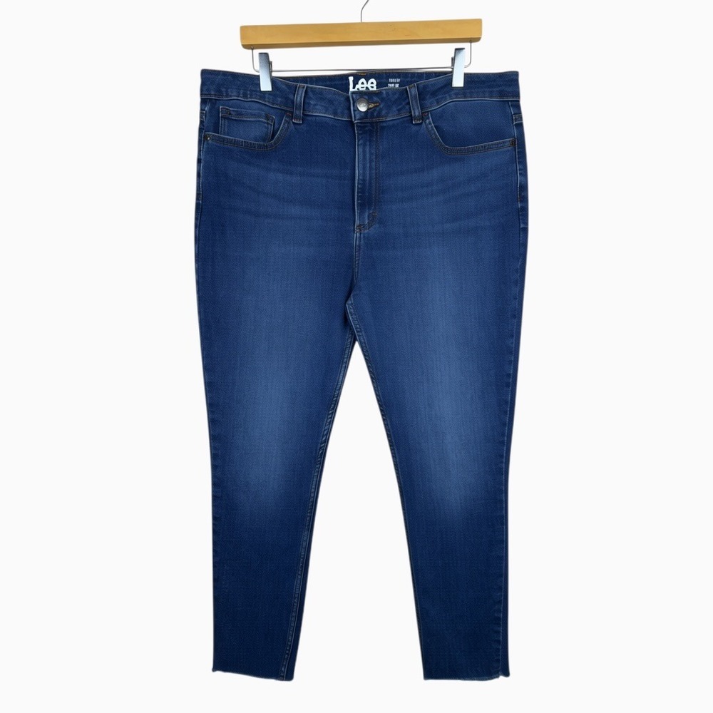 Lee Heritage Slim Fit Skinny Jeans 16M High Rise Stretch Blue Denim Raw Hem